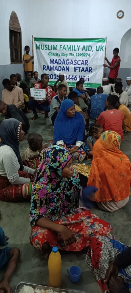 Families sitting together to share an iftaar meal in Madagascar