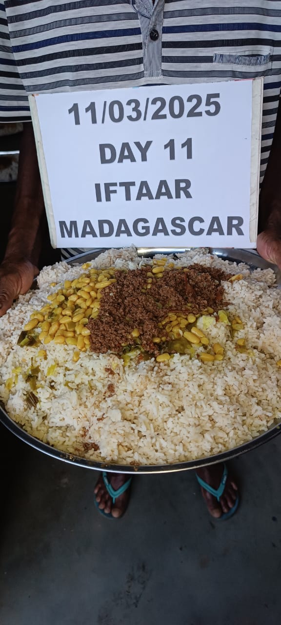 A large dish of rice prepared for a Ramadan iftaar meal in Madagascar